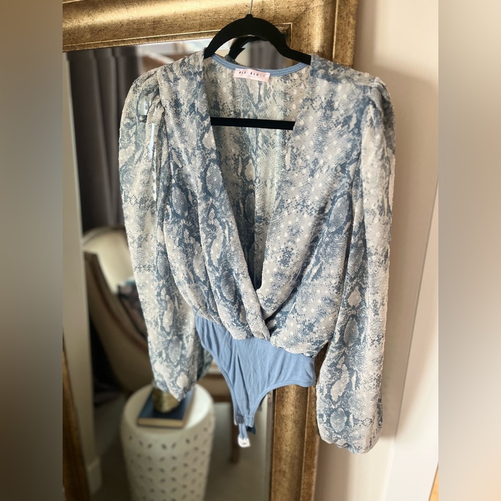 Blue blush wrap front bodysuit